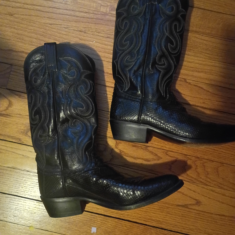 Dan Post Black Embossed Leather Cowboy Boots